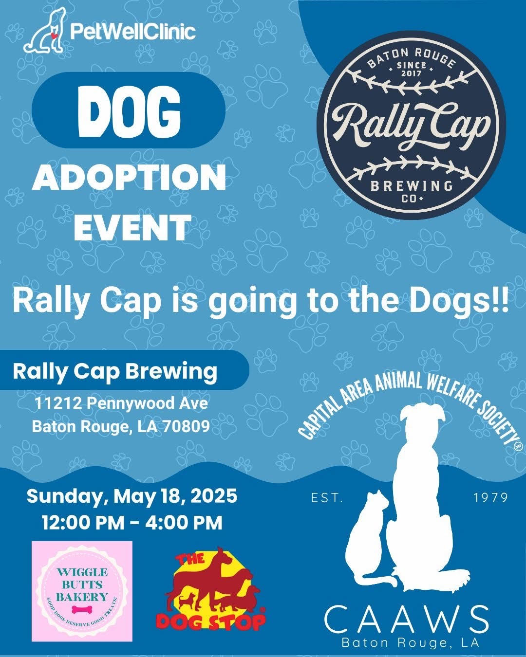 Rally Cap is going to the Dogs!! Rally Cap Brewing 11212 Pennywood Ave. Baton Rouge, LA. Sunday, May 18, 2025 12:00 PM-4:00PM